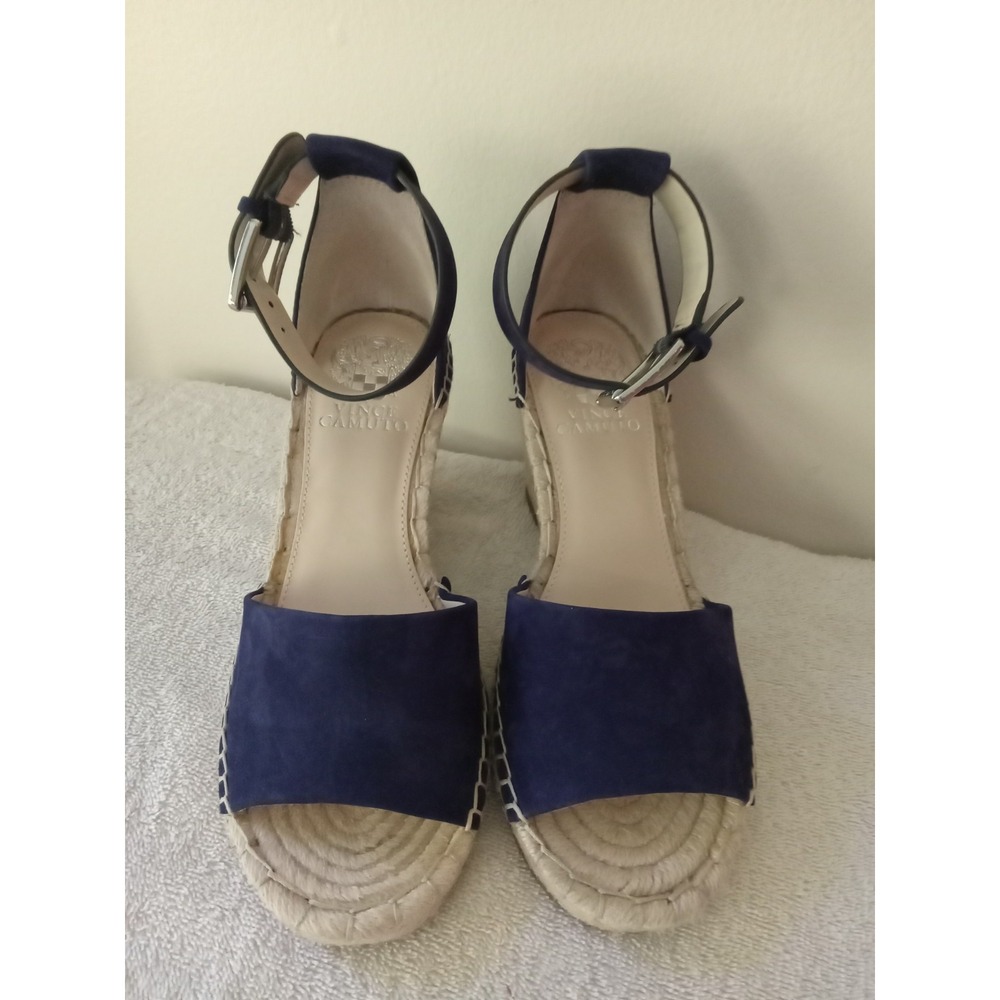 Vince Camuto Blue Suede Wedge Espadrille "Leera" with Ankle Strap Size 6.5